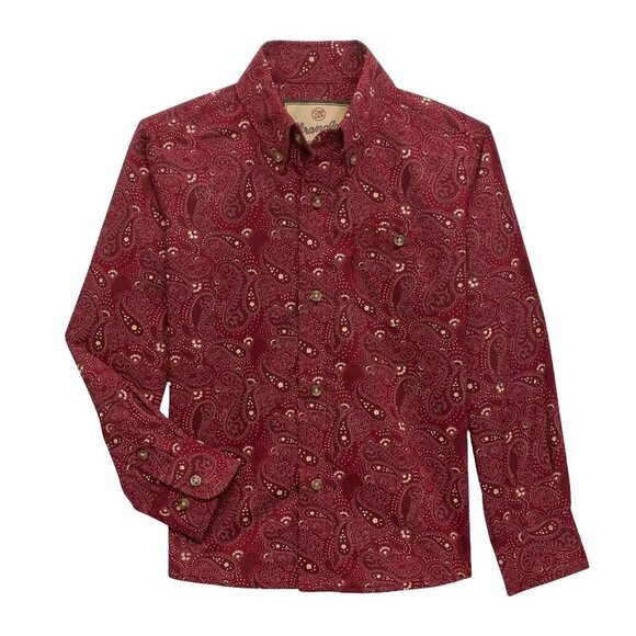 Wrangler Men's Long Sleeve Relaxed Fit Paisley Print Button Shirt Red - Picture 1 of 3